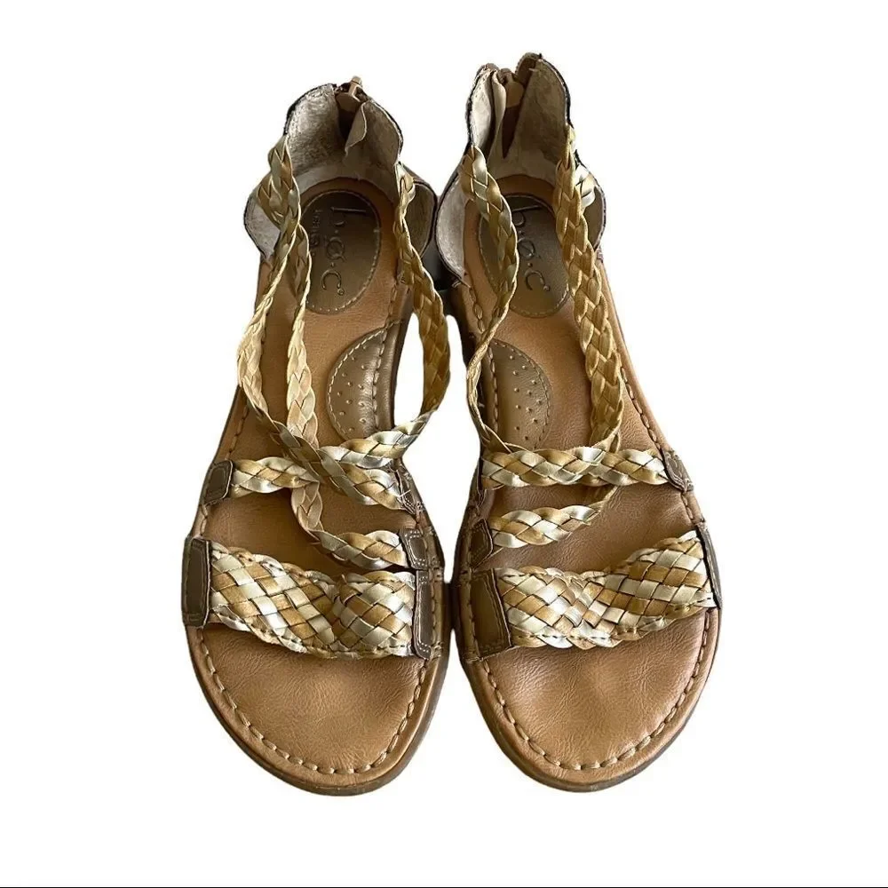 B.O.C BORN CONCEPT Metallic Gold Silver Woven Leather Flat Sandals 7